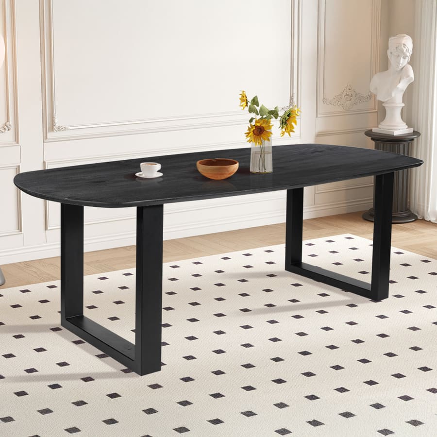 Table &agrave; manger ovale en bois de manguier noir pieds en m&eacute;tal noir 220 cm
